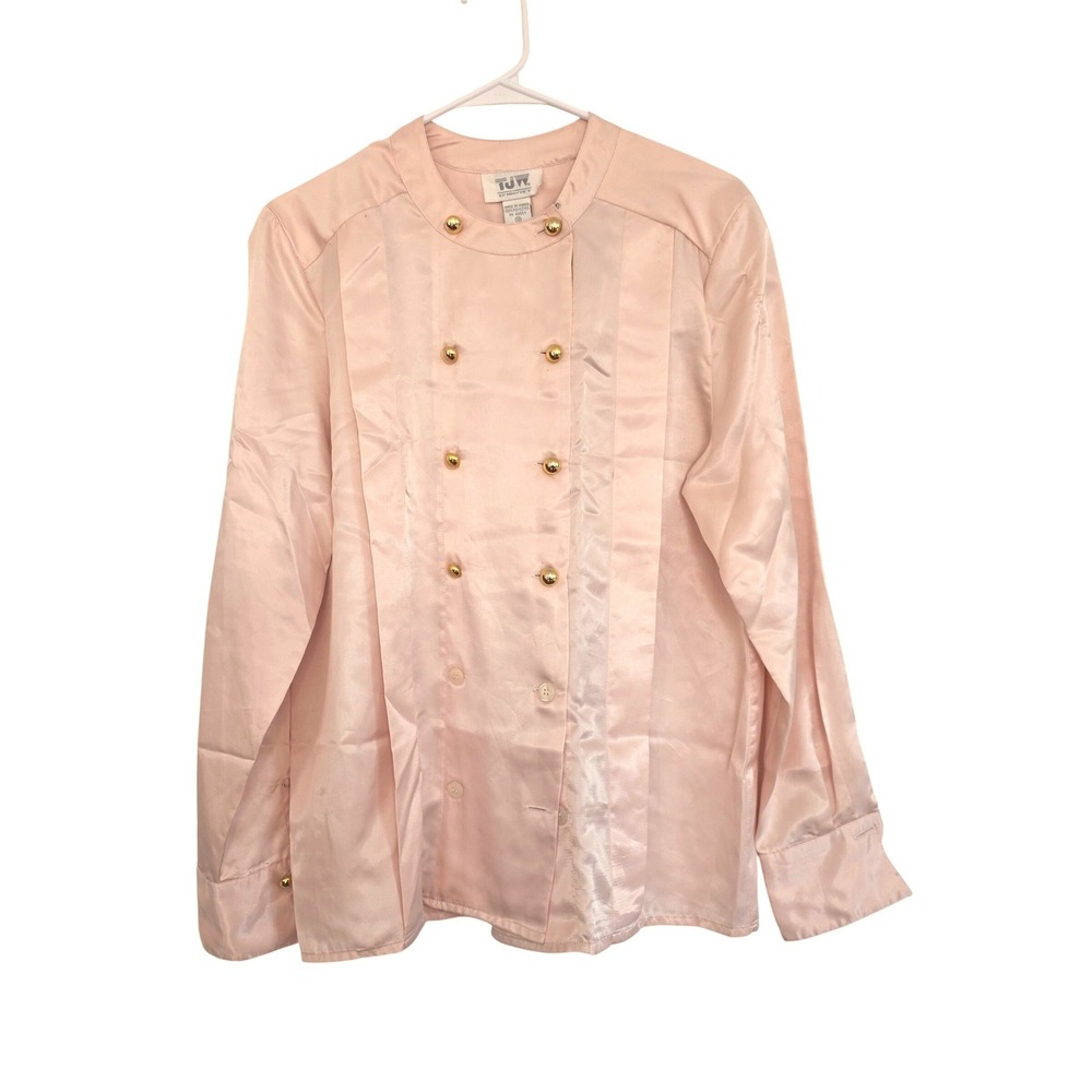 TUV Double Breasted Button Down Long Sleeve Blouse‎ Shirt Pink Gold Buttons